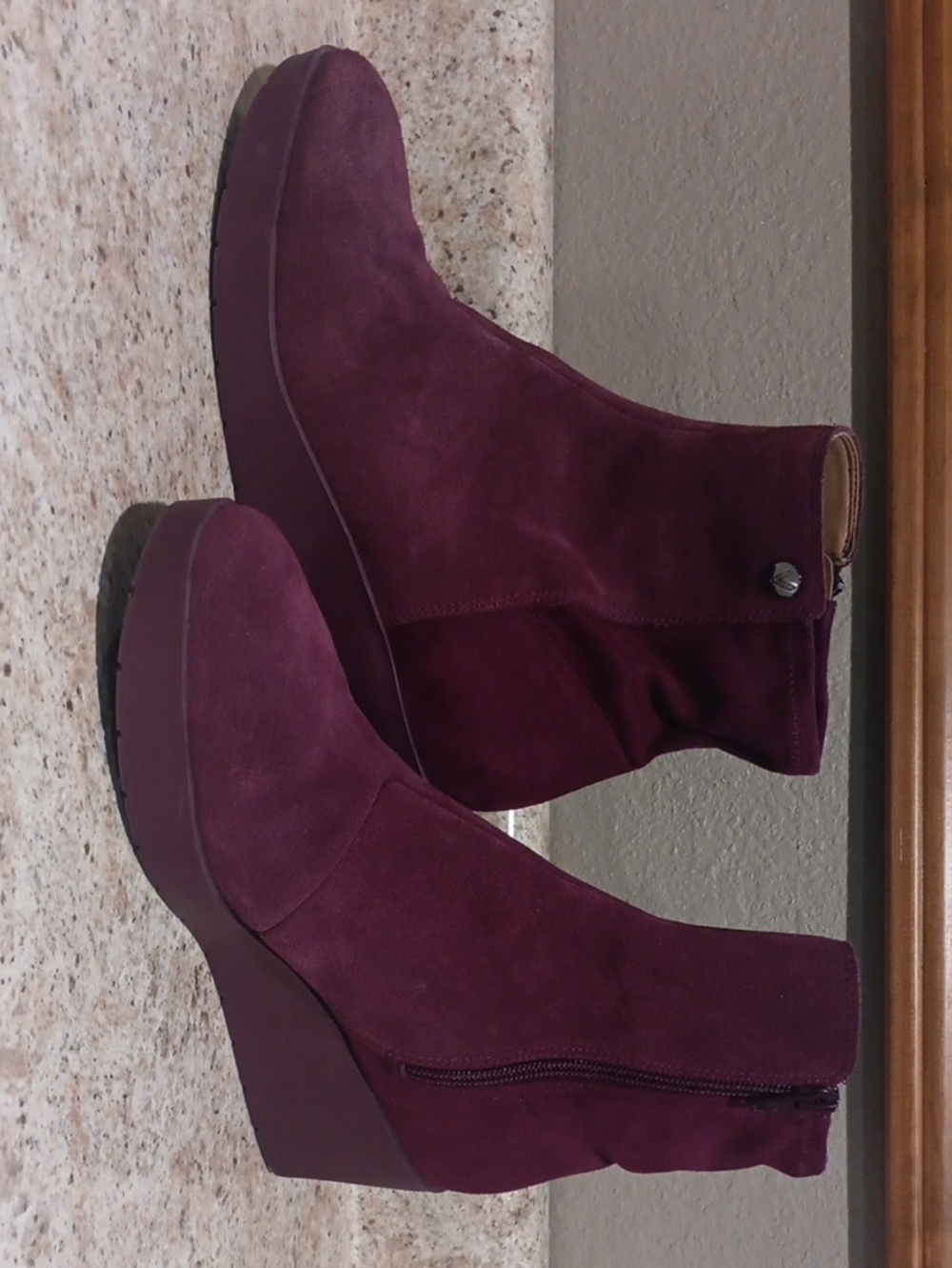 Women's Vionic Suede Ankle Boots - Plum - Picture 4 of 8